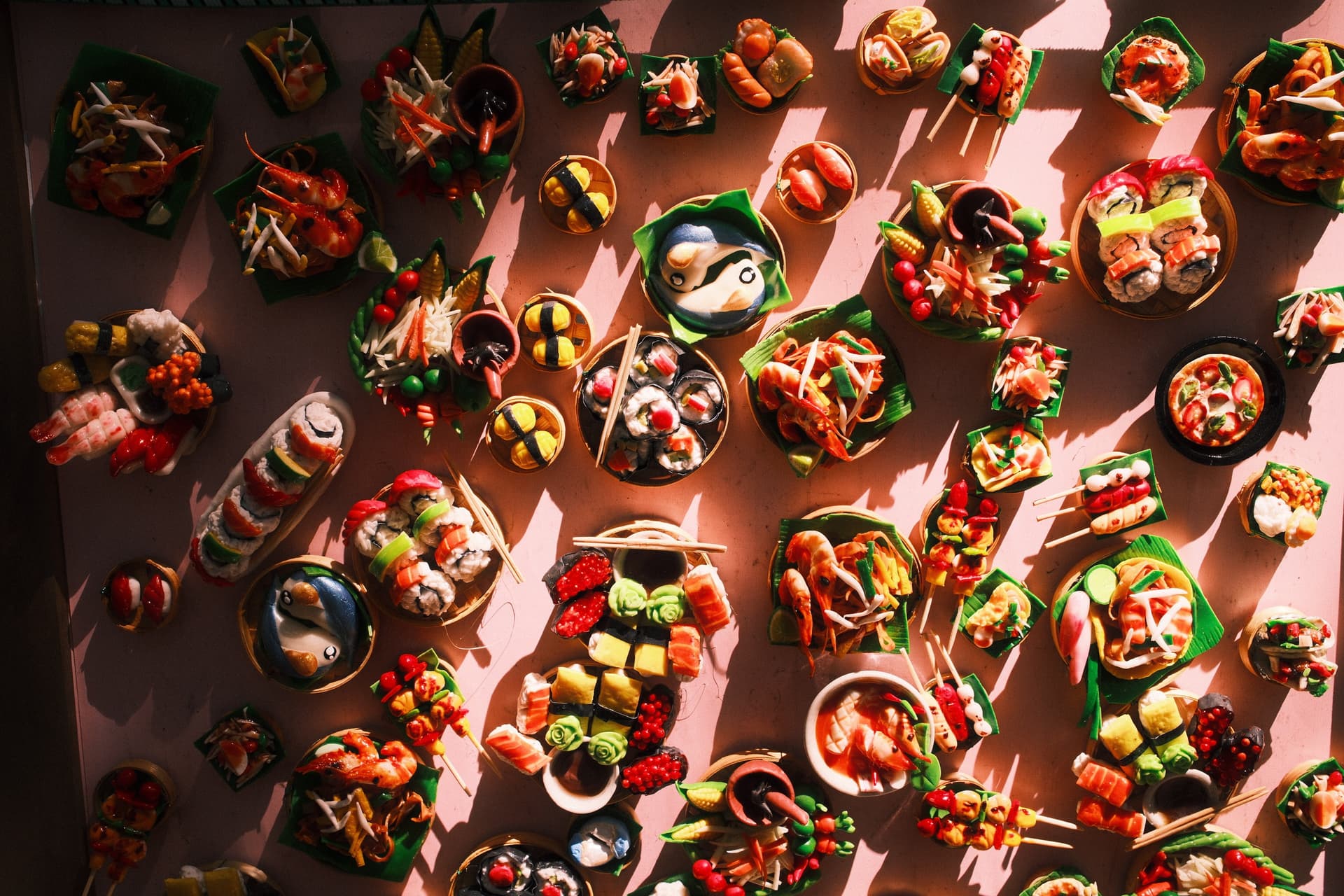 Elaborate Japanese cuisine flat lay