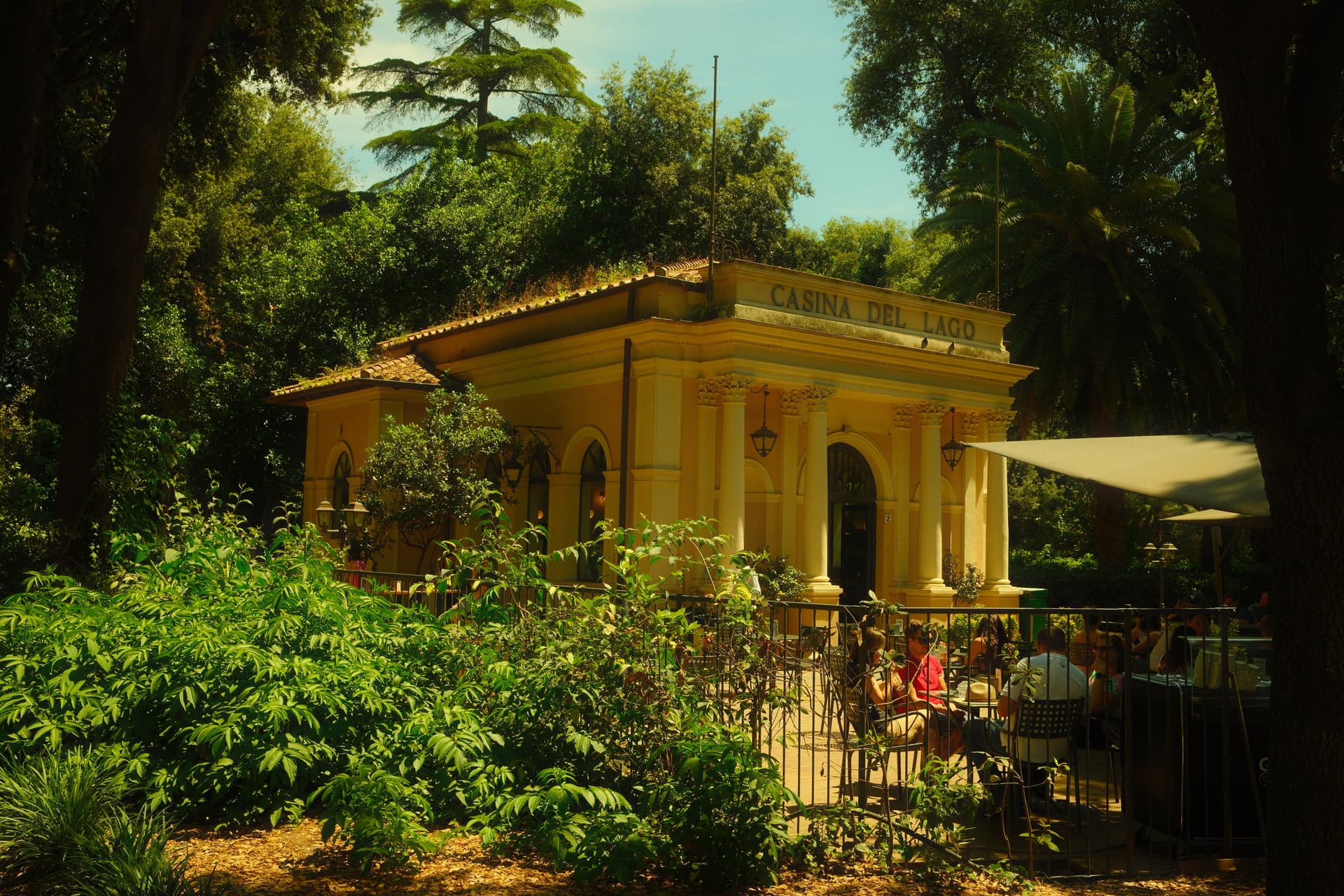 Casina del Lago yellow building in garden setting